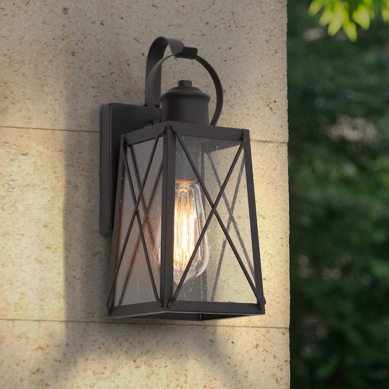 1-Light Modern Black Outdoor Wall Sconce Patio Lantern Glass Wall Lights - W5.5"x L6"x H12.75" - W5.5"x L6"x H12.75" - Black
