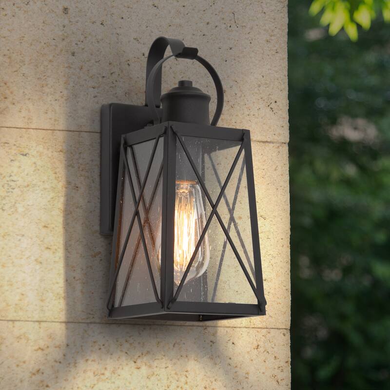 1-Light Modern Black Outdoor Wall Sconce Patio Lantern Glass Wall Lights - W5.5"x L6"x H12.75"