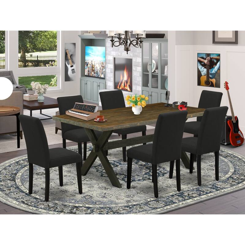 East West Furniture Dining Table Set- a Kitchen Table and Black Linen Fabric Parson Chairs, Wire brushed Black.(Pieces Options) - X677AB624-7
