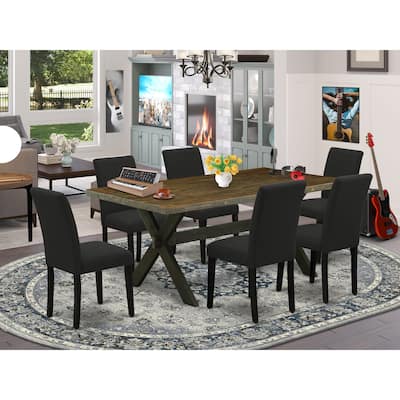 East West Furniture Dining Table Set- a Kitchen Table and Black Linen Fabric Parson Chairs, Wire brushed Black.(Pieces Options)