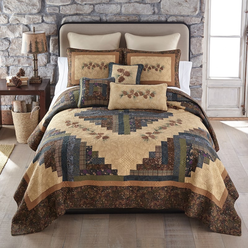 Donna Sharp Cabin Raising Pinecone Cotton Quilt Collection - Twin - Gold
