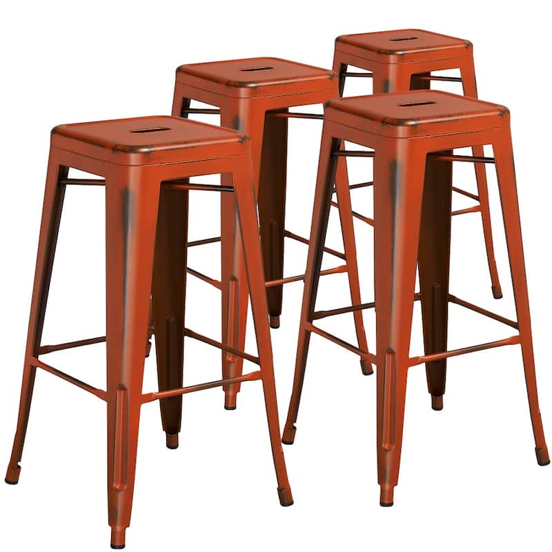 4 Pack 30"H Backless Distressed Metal Indoor-Outdoor Barstool
