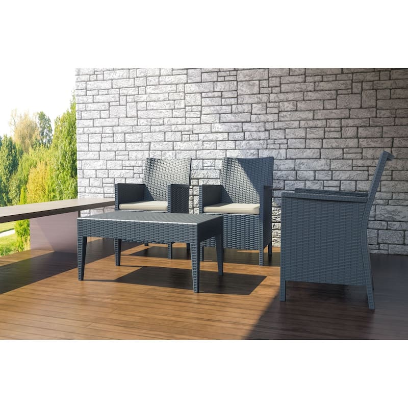 35.5" Gray Patio Dining Arm Chair with Sunbrella White Cushion