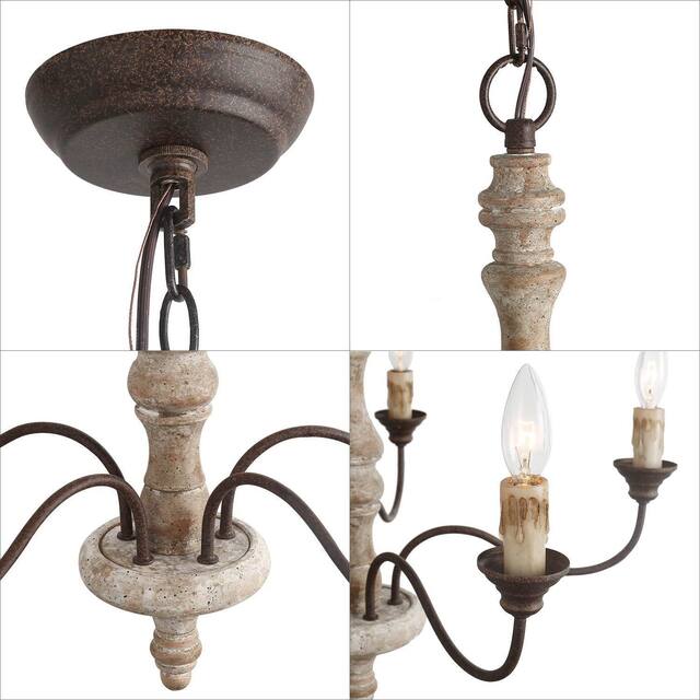 The Gray Barn Modern Farmhouse 6-Light French Country Candle Distressed Wood Chandelier