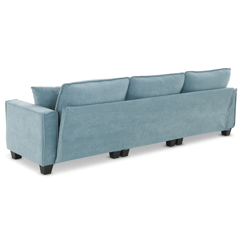 100" L-Shaped Suede Sectional Sofa with Ottoman and Pillows, 4-Seater Sleeper