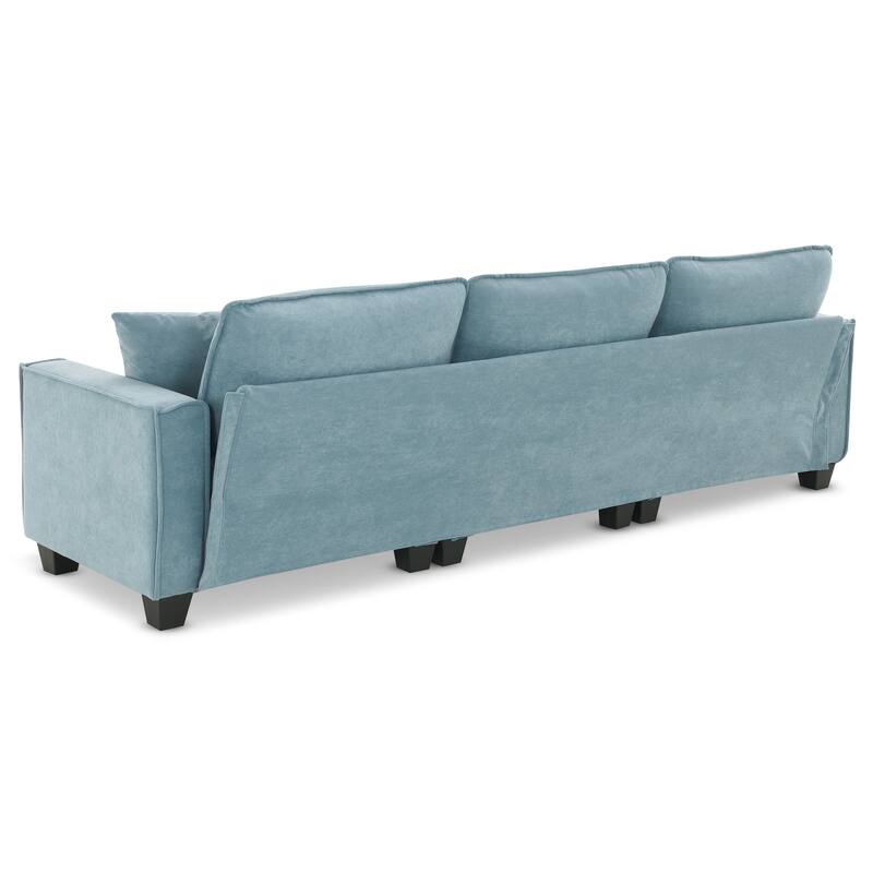 Modern Tufted Sectional Sofa with Luxurious Suede Fabric & Reinforced Legs - 4 Seat Sofa with Ottoman