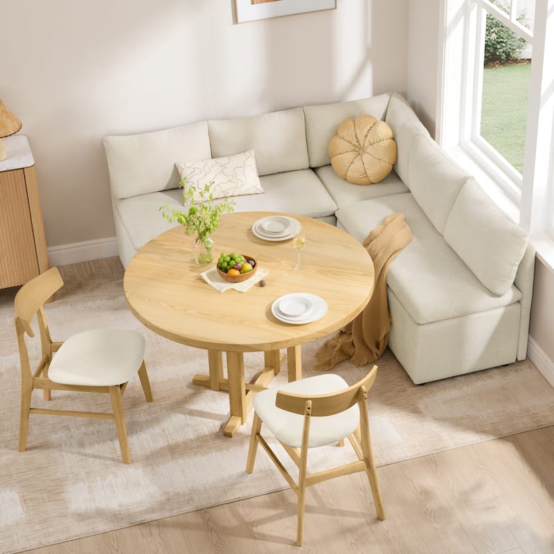 Spruce & Spring Modern 74" L-Shaped Dining Bench with Storage, Corner Breakfast Nook Banquette Bench - 4-Seater(2 Bench Seat + 1 Corner) - Linen