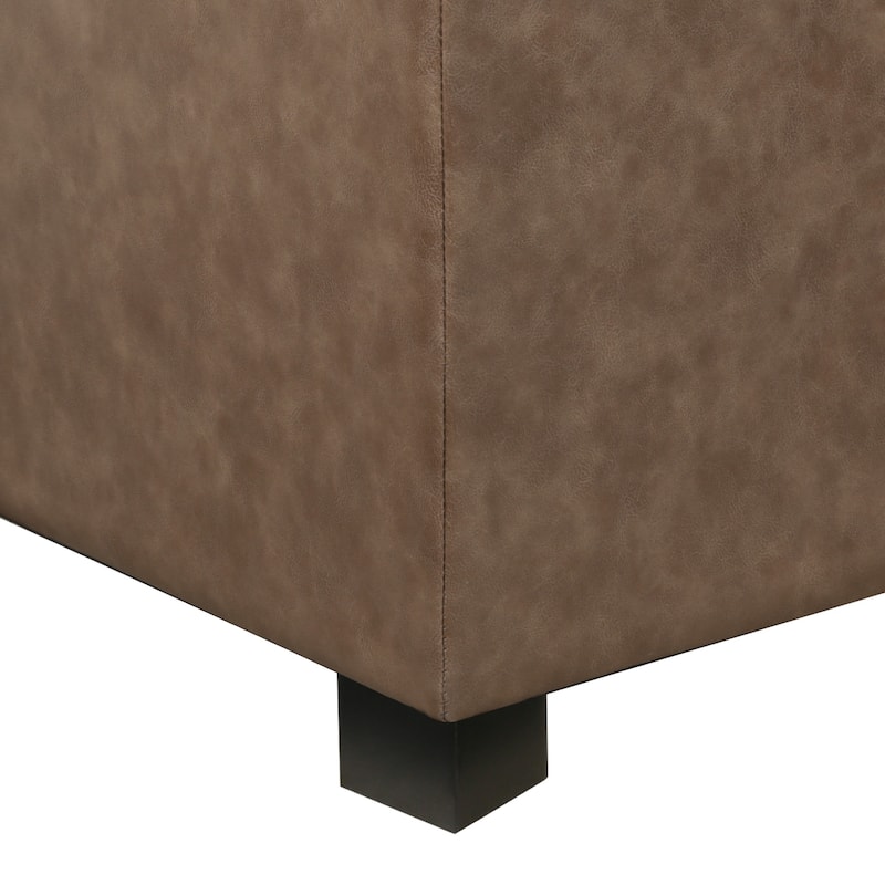 Adeco Faux Leather Storage Ottoman for Living Room Footstool