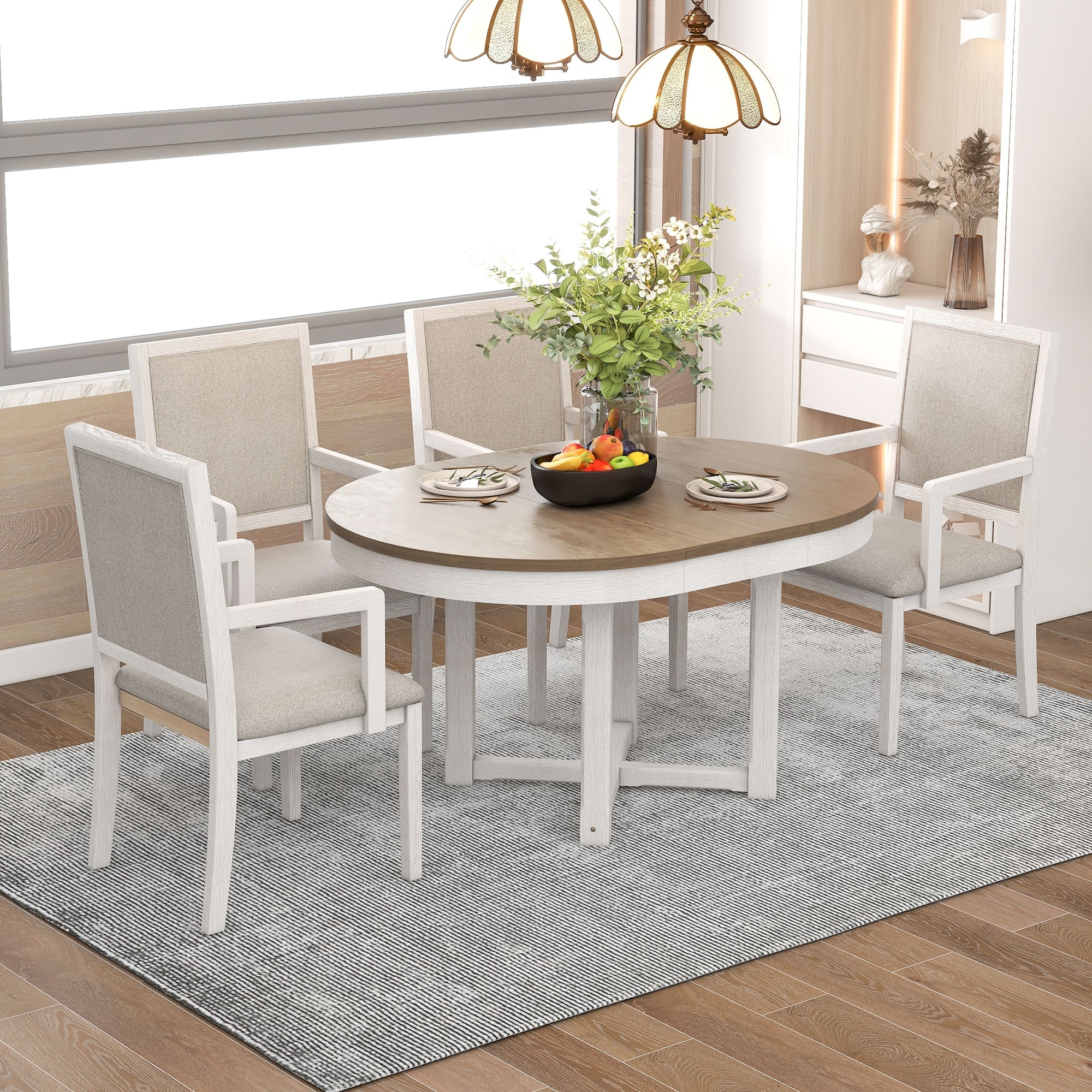 Oval extendable on sale dining table set