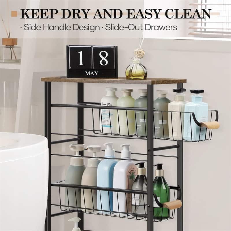 4Tier Narrow Rolling Cart - 15.7"D x 7.9"W x 30.1"H
