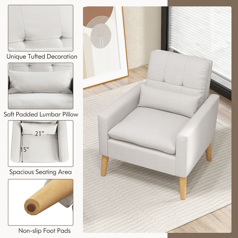 Gymax Mid-century Modern Accent Chair Linen Fabric Reading Armchair w/
