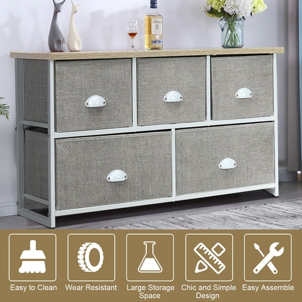 Shop Gymax 5 Drawers Dresser Storage Unit Side Table Display