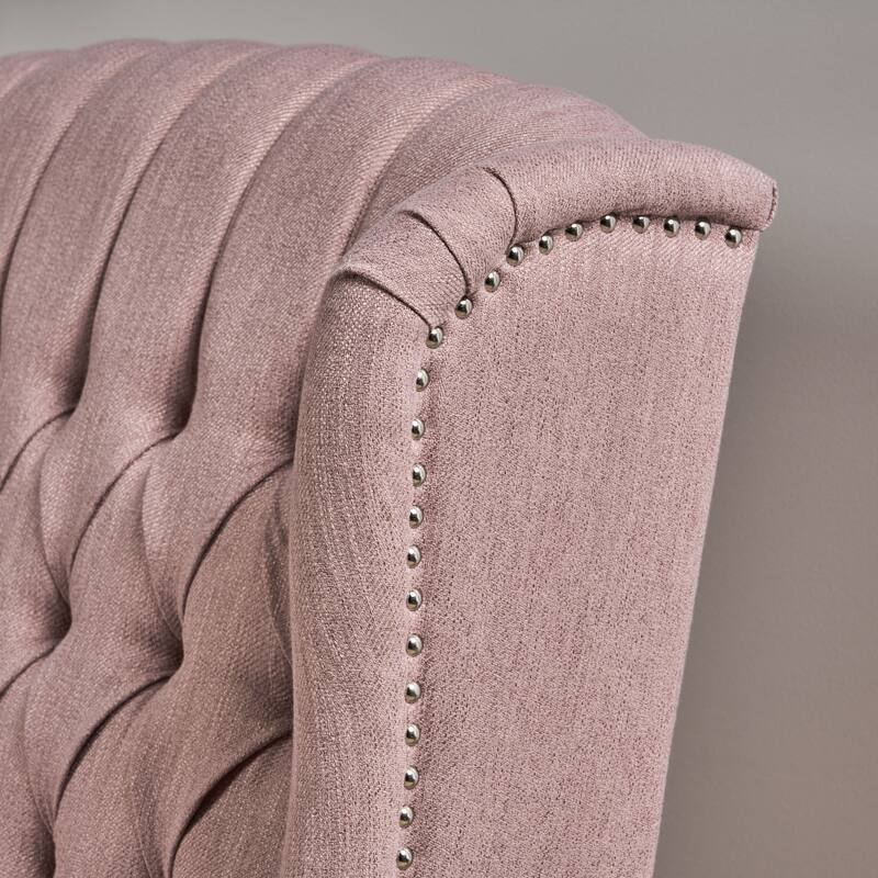 Blush Oversized Upholstered Wingback Push-Back Recliner with Footrest, Button-tufted Backrest, Nailhead Accents