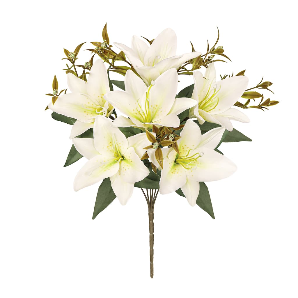 Set of 4 Cream Ivory Artificial Stargazer Lily Flower Stem Bush Bouquet 13in - 13" L x 8" W x 8" DP