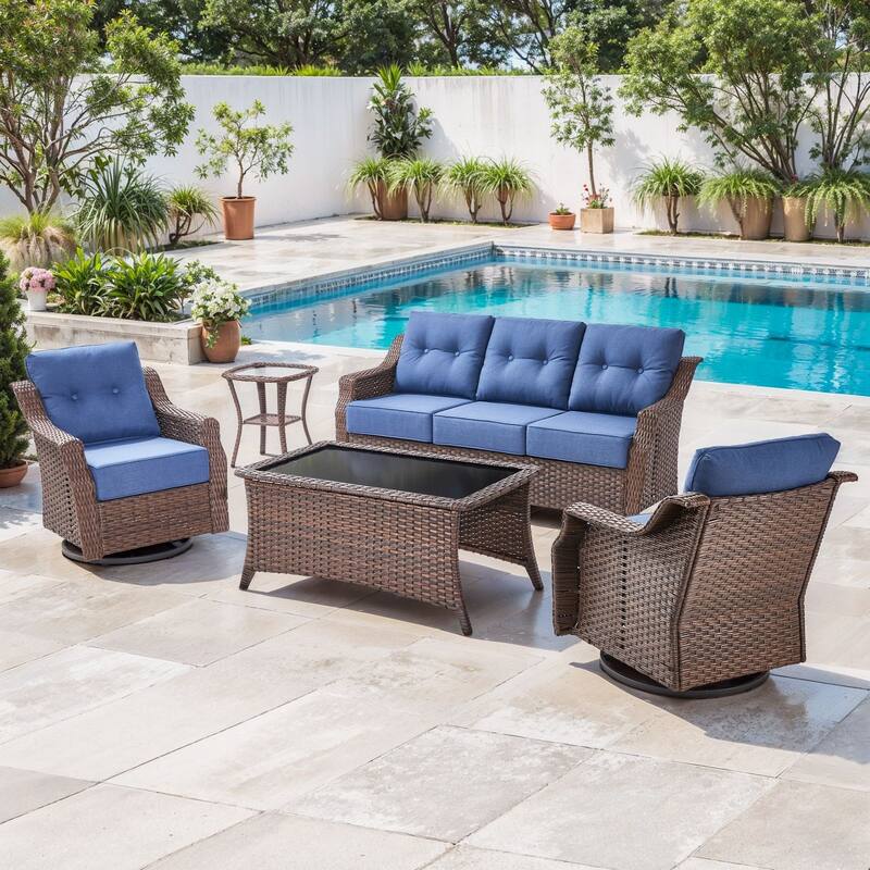 Artisan Patio Brown Wicker Sofa Conversation Set with 6-Inch Thick Cushions