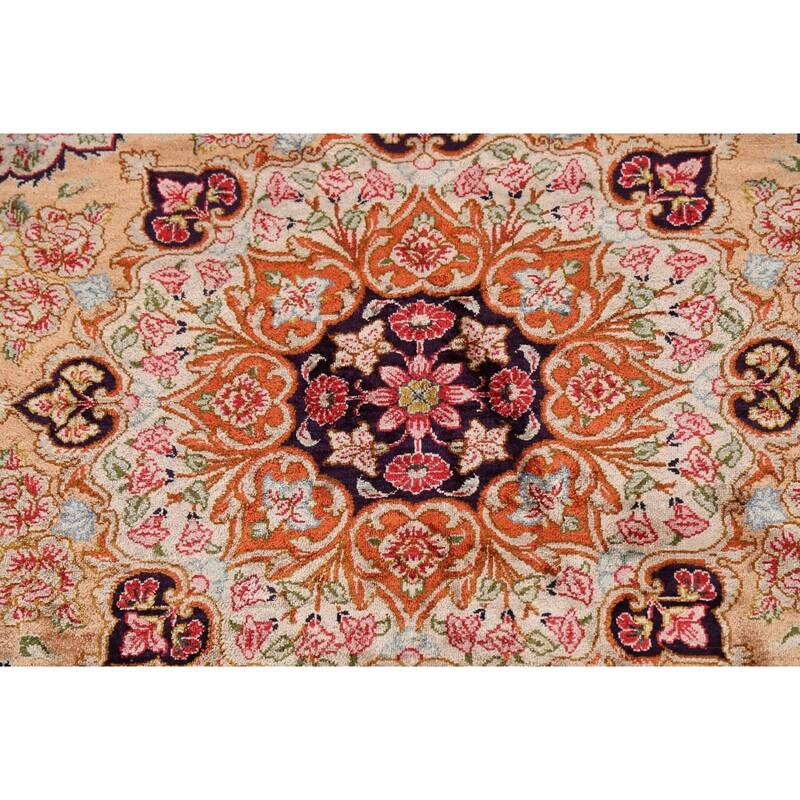 Handmade 100% Silk Geometric Qum Persian Rug Traditional Floral Carpet - 4'7"x 6'8"