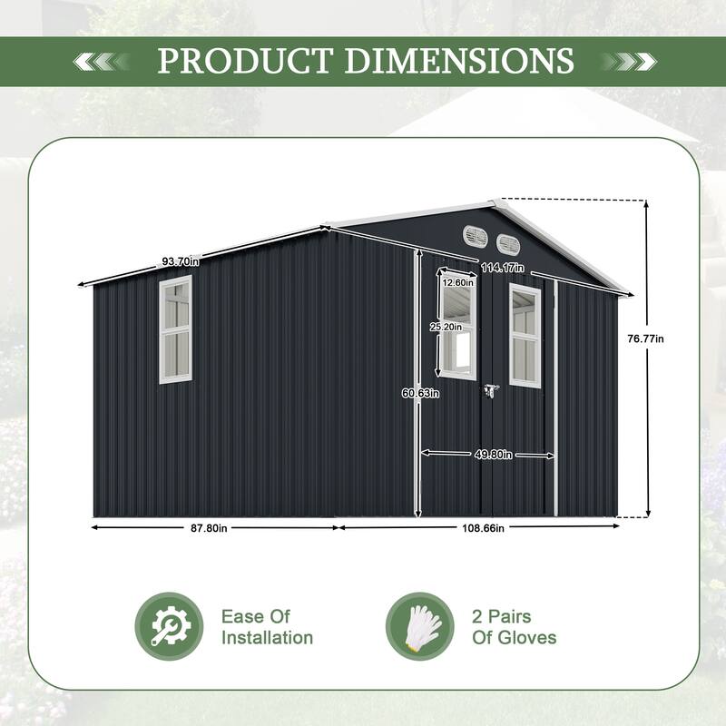 Outdoor Storage Shed, 8x10 protective film, four daylight Windows Lockable Doors,A practical and thoughtful gift
