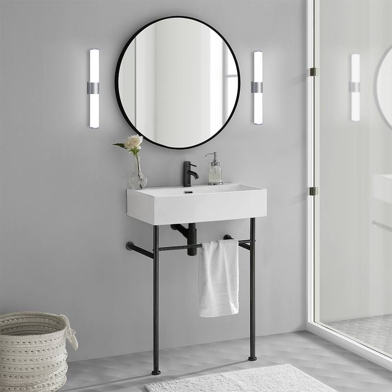 Claire 24" Console Sink White Basin Black Legs