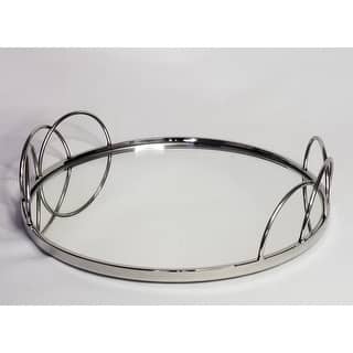 Silver Stainless Steel Round vanity tray with mirror 13"