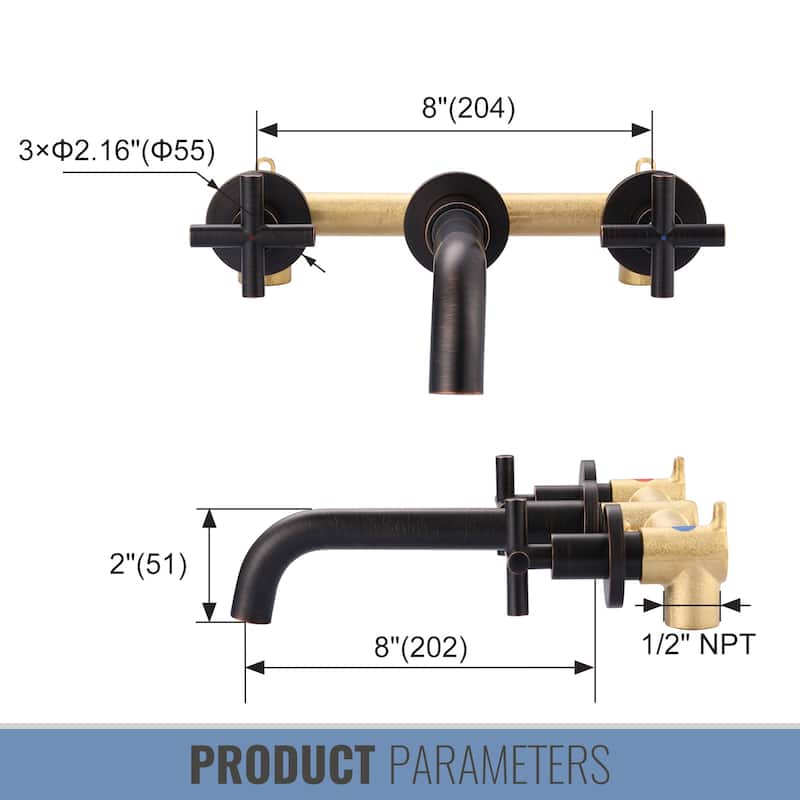 WOWOW Wall Mount Double Handle Bathroom Faucet