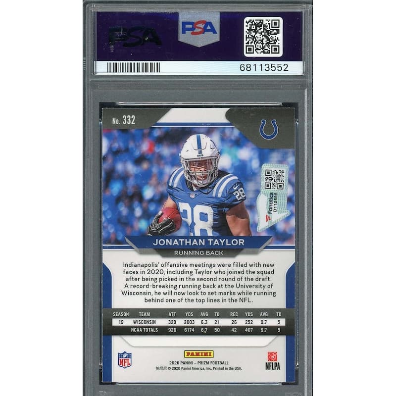 Jonathan Taylor 2020 Panini Prizm SP Signed Rookie Card #332 Auto PSA 10 A - 8'6" x 11'6"