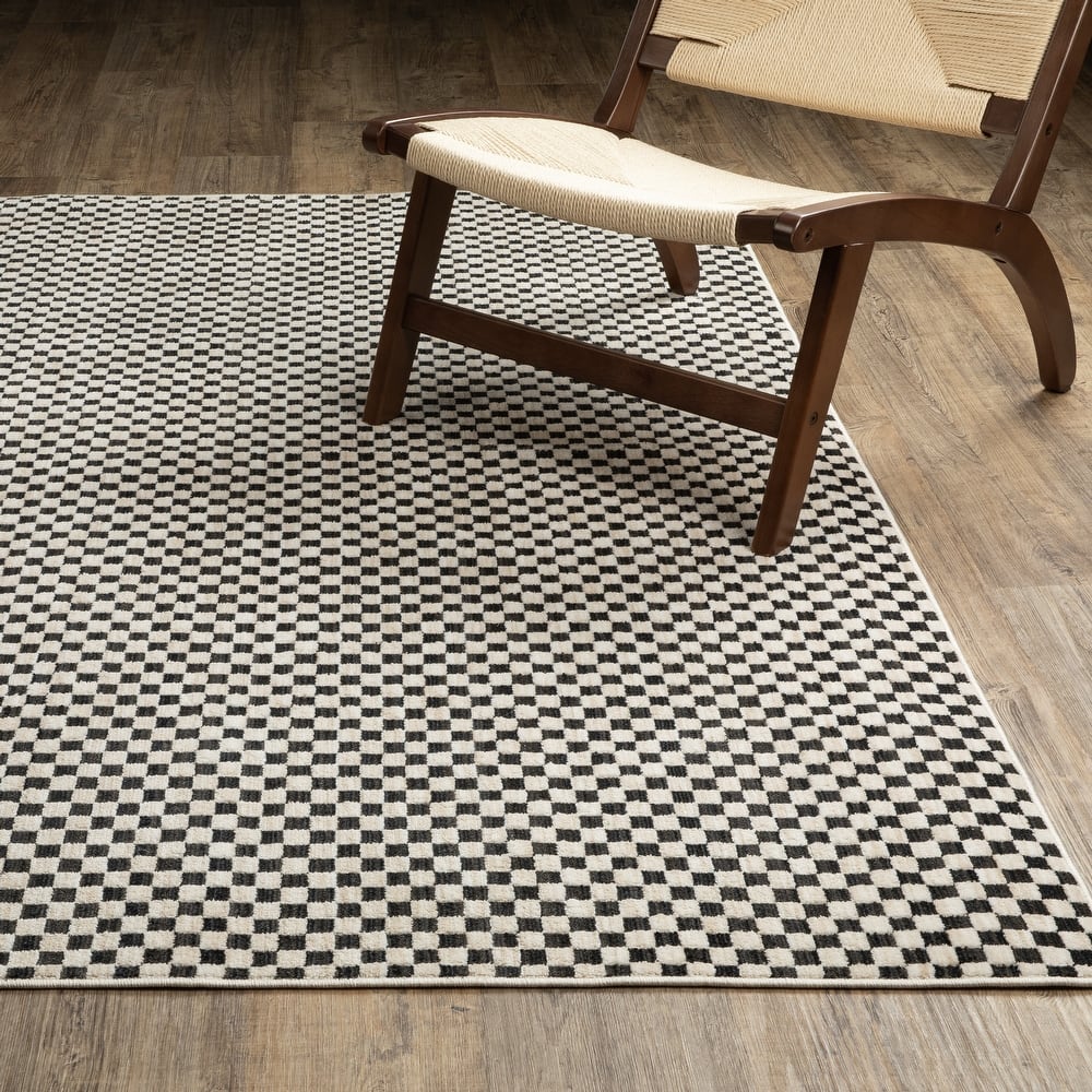 Hunter Two-Tone Checkerboard Black/ Ivory Area Rug