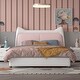 Cute Platform Frame Upholstered Bed With Rabbit Headboard Pu Leather 