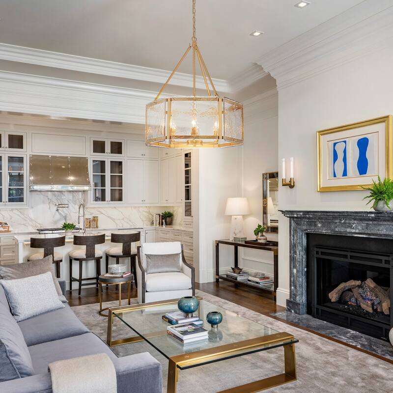 Black/Gold Glass Drum Chandeliers for Dining Room Living Room Entryway - W24.02"