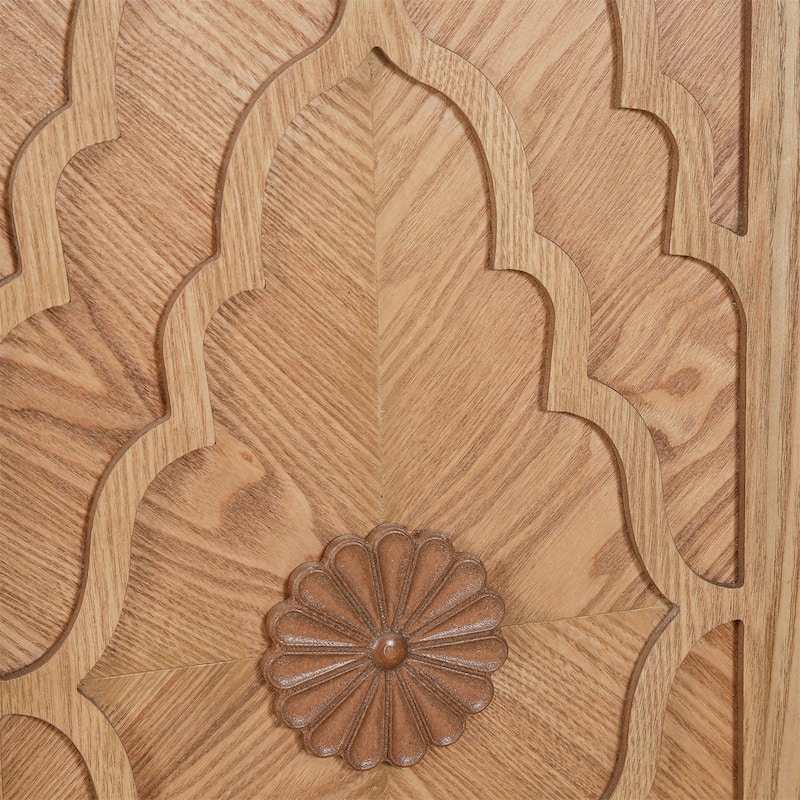 Carved Flower Door Large Storage Cabinet with Metal Handle