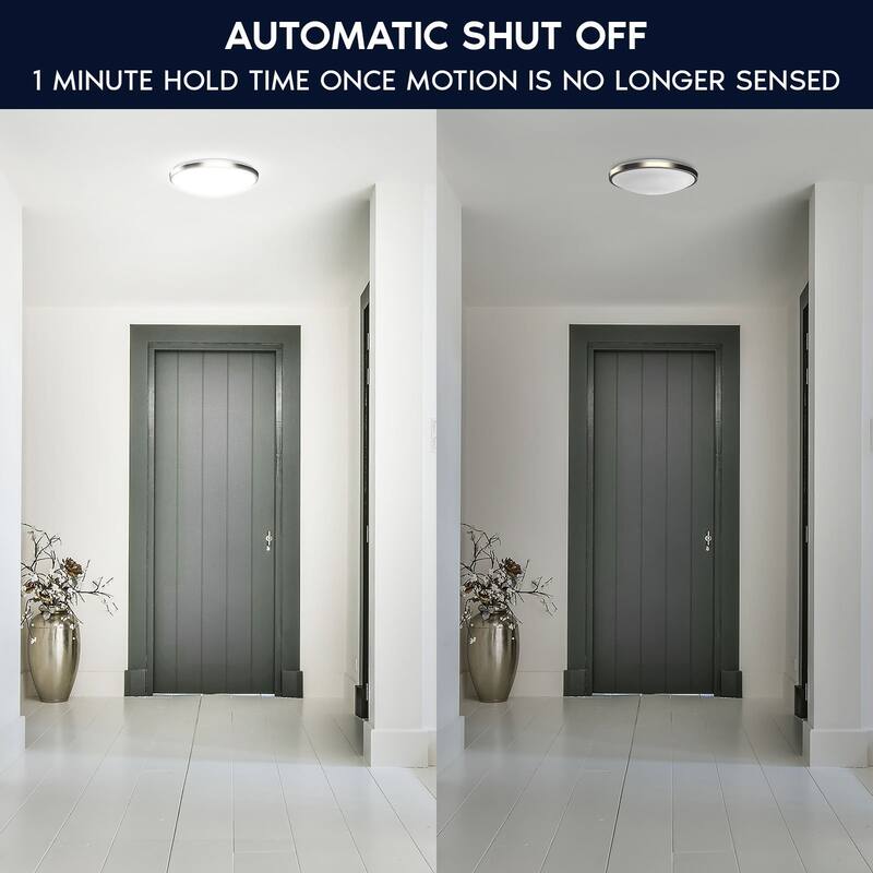 Luxrite Motion Sensor LED Flush Mount Ceiling Light, 15 Inch, 5CCT 2700K-5000K, 24W, 1800LM, ETL