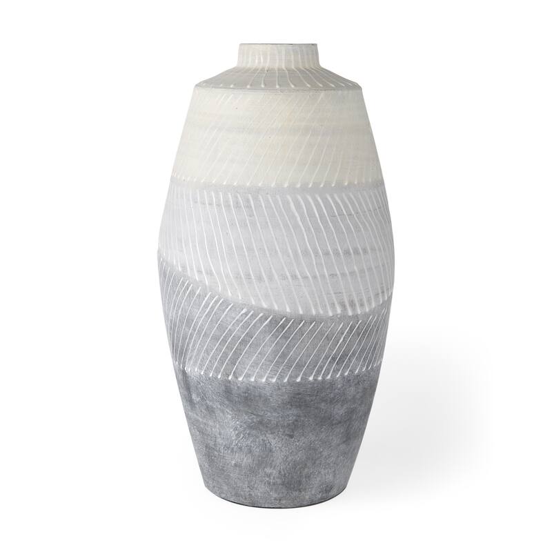 Blume Off-White And Gray Textured Ceramic Vase - 8.3L x 8.3W x 16.5H