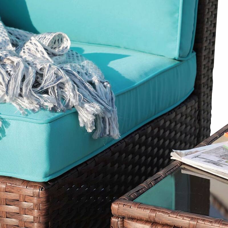 Outdoor 2 Pieces Wicker Sectional Sofa Patio Cushioned Corner Chair and Side Table
