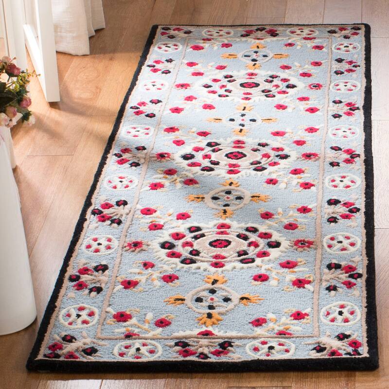 SAFAVIEH Handmade Bellagio Marsela Modern Oriental Wool Rug - 2'3" x 7' Runner - Light Blue/Black