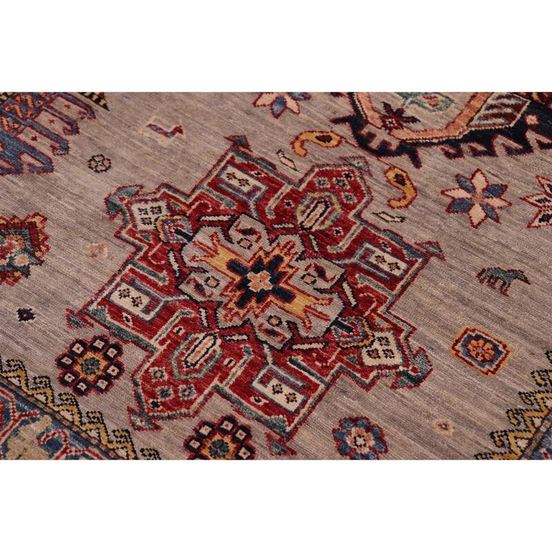 Southwestern Super Kazak Alessia Gray/Beige Hand Knotted Wool Rug - 8'8'' x 12'5''