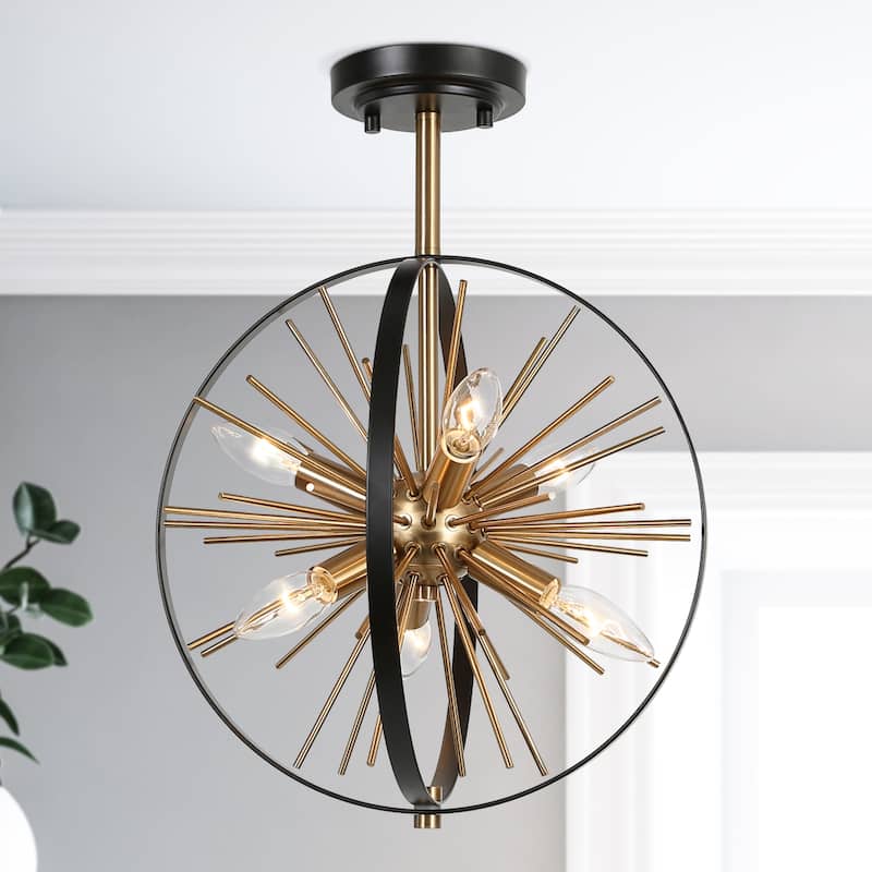 Tinka 15inch Modern Black Semi-flush Mount Ceiling Lights 6-light Sputnik Light Fixture - D 14" x H 19"