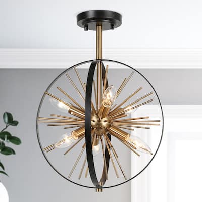 Tinka 15inch Modern Black Semi-flush Mount Ceiling Lights 6-light Sputnik Light Fixture - D 14" x H 19"