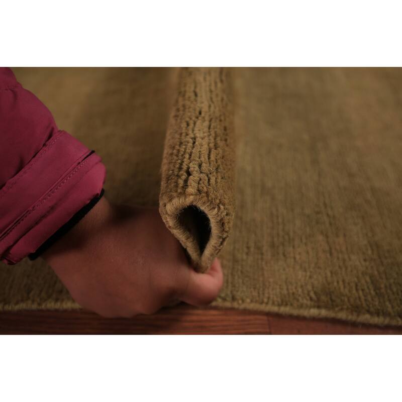 Modern Gabbeh Oriental Area Rug Hand-Knotted Green Wool Carpet - 7'5" x 9'9"