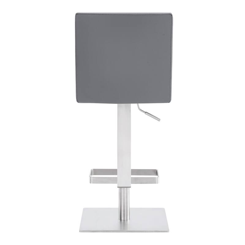 HomeRoots 24" Gray and Silver Faux Leather and Iron Adjustable Height Swivel Bar Chair