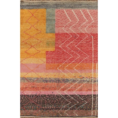 Plush Moroccan Oriental Area Rug Hand-Knotted Geometric Wool Carpet - 9'1" x 12'9"