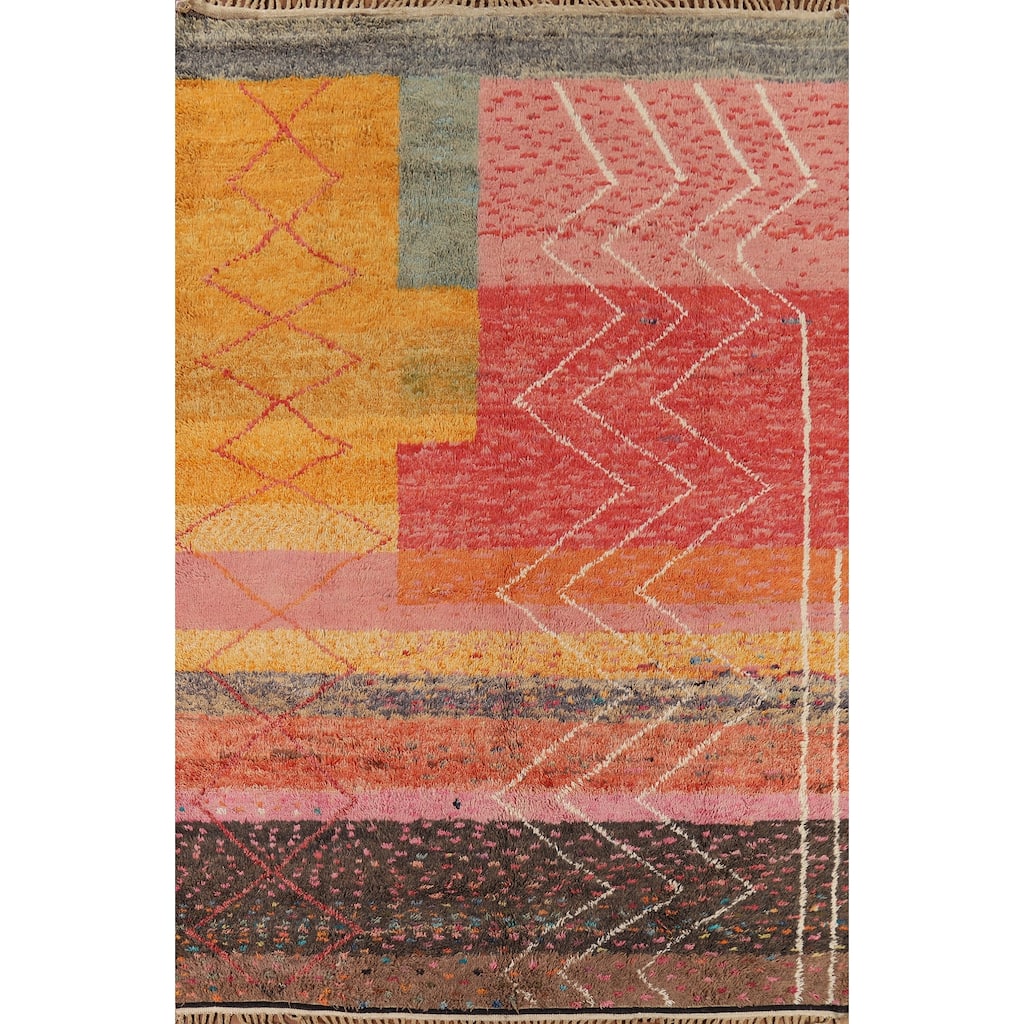 Plush Moroccan Oriental Area Rug Hand-Knotted Geometric Wool Carpet - 9'1" x 12'9"