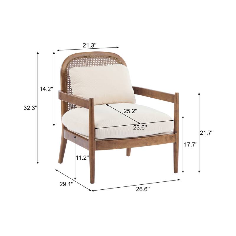 [Set Of 2] 26.6" Accent Chair With Walnut Finish Solid Wood Frame And Rattan Backrest,Comfy Armchairs