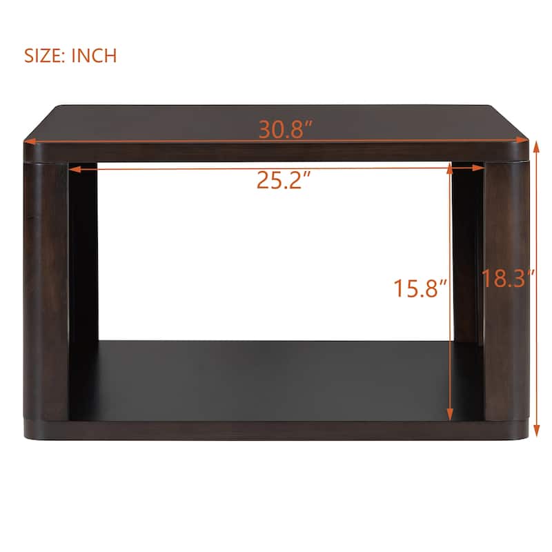 Square Coffee Table in Farmhouse Coffee Table with Storage,2-Tier Center Table with Half Open Storage Compartment in 30.8"