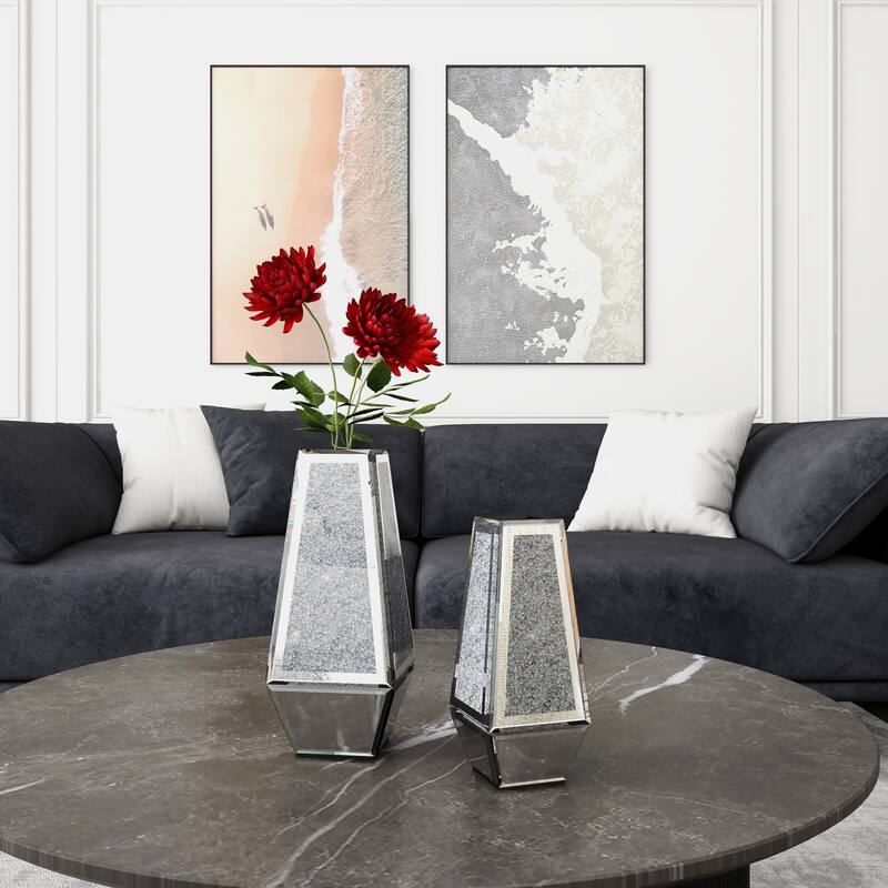 Crushed Diamond Mirrored Vases,Set of 2