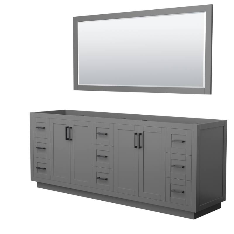 Miranda Double Bathroom Vanity Cabinet, 70-Inch Mirror - 84-Inch Double - Dark Gray, Matte Black Trim, No Top