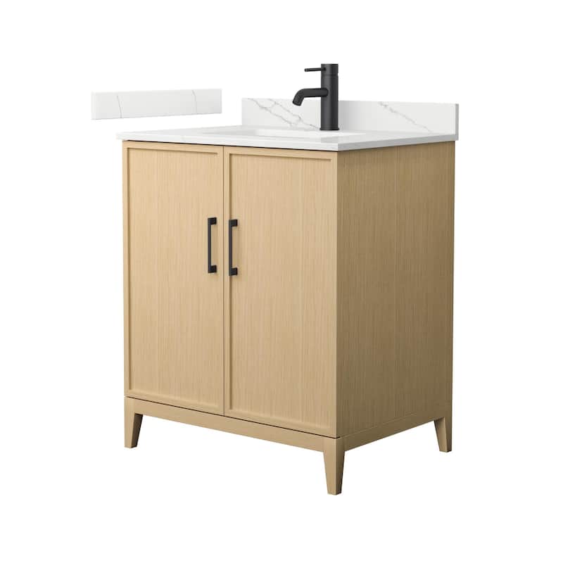 Elan 30-inch Single Vanity, Single Hole Quartz Top - White Oak, Black Trim, Giotto Quartz Top