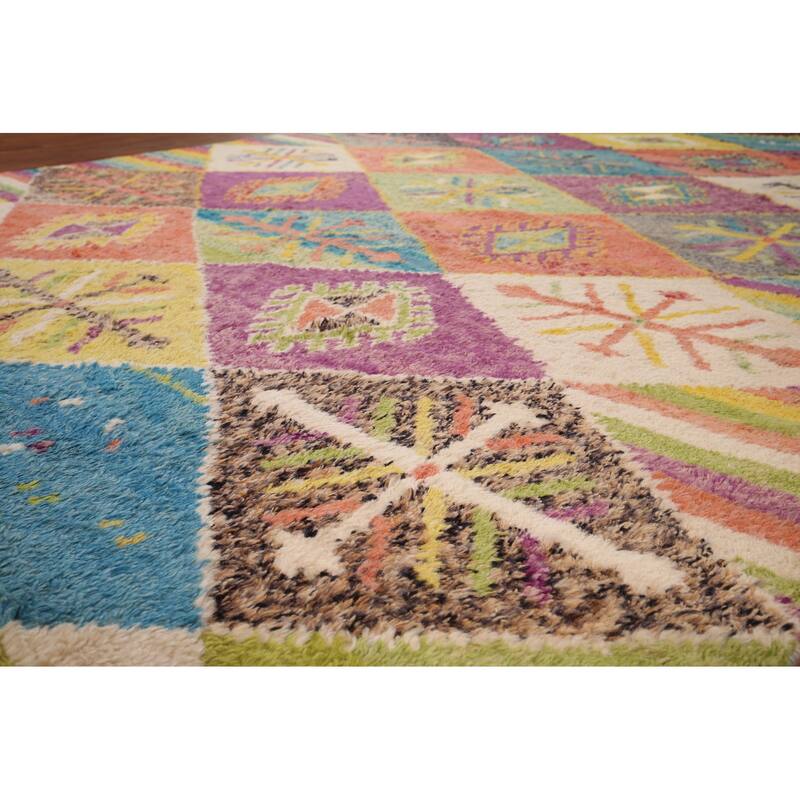 Colorful Trellis Plush Moroccan Style Rug Hand-Knotted Wool Carpet - 8'10" x 12'5"