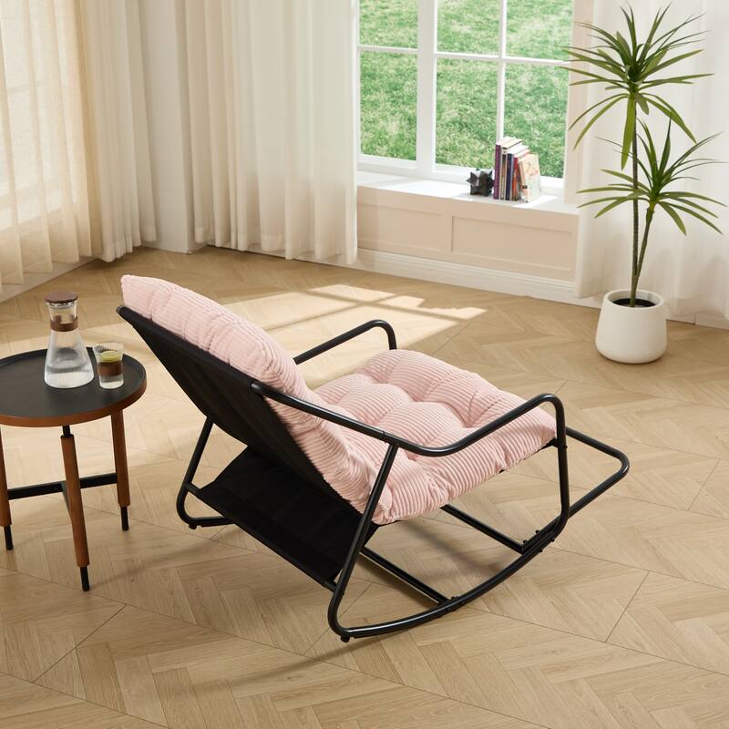 Outdoor Rocking Chair, Comfy Cushion, with Soft Thick Cushion,for Living Room, Bedroom, Reading Room, Black Frame with Cushion