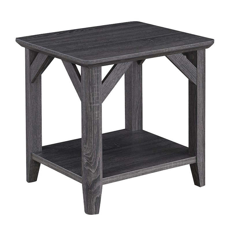 Rustic Transitional End Table with Shelf, Two Tier Storage and Tapered Legs, Woodgrain Accent Side Table for Any Room - 22