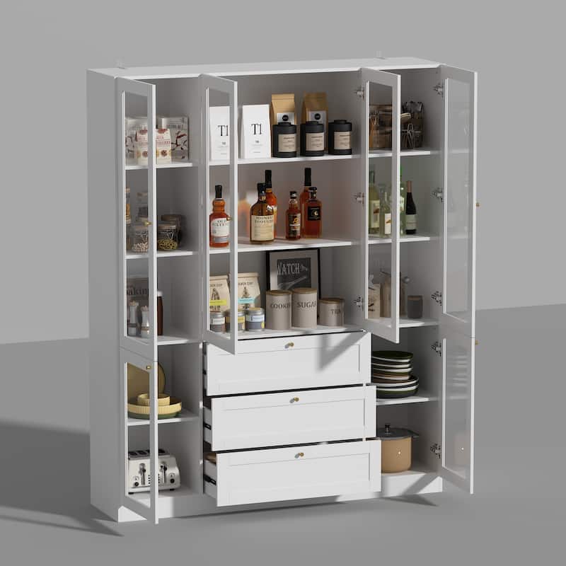 Modern Wood Sideboard Buffet Storage Cabinet with Hutch ,3 Drawers - 78.7"H