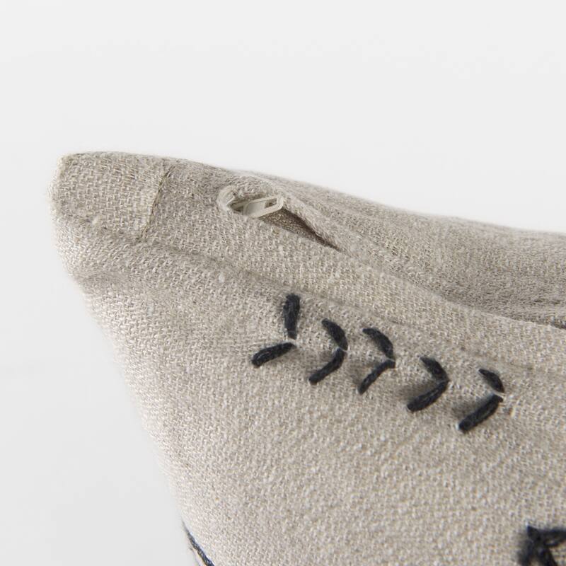 Thalia 13L x 21W Dark Gray and Cream Fabric Striped and Fringed Decorative Pillow Cover